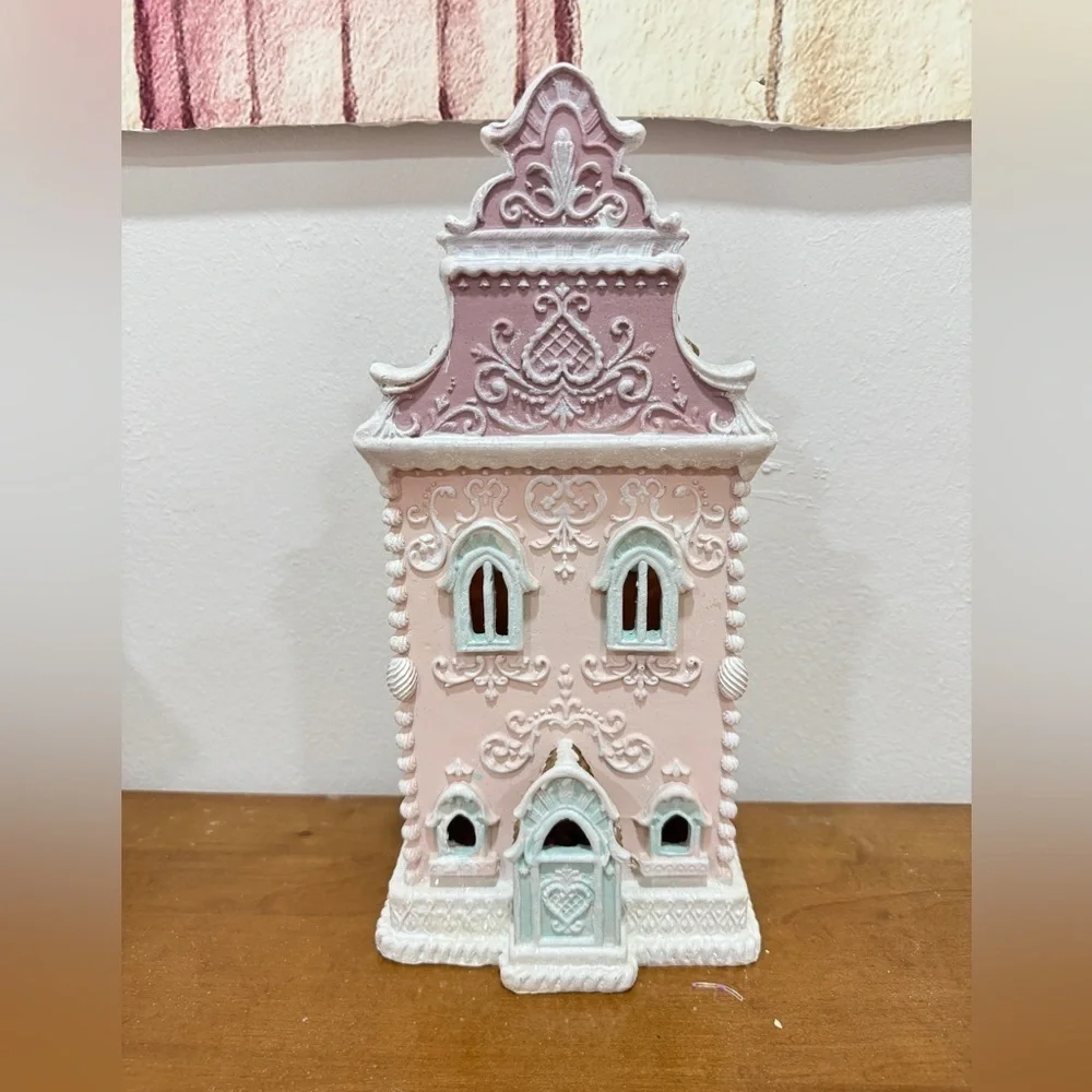 Christmas Gingerbread holiday house village pastel at home decor victorian pink